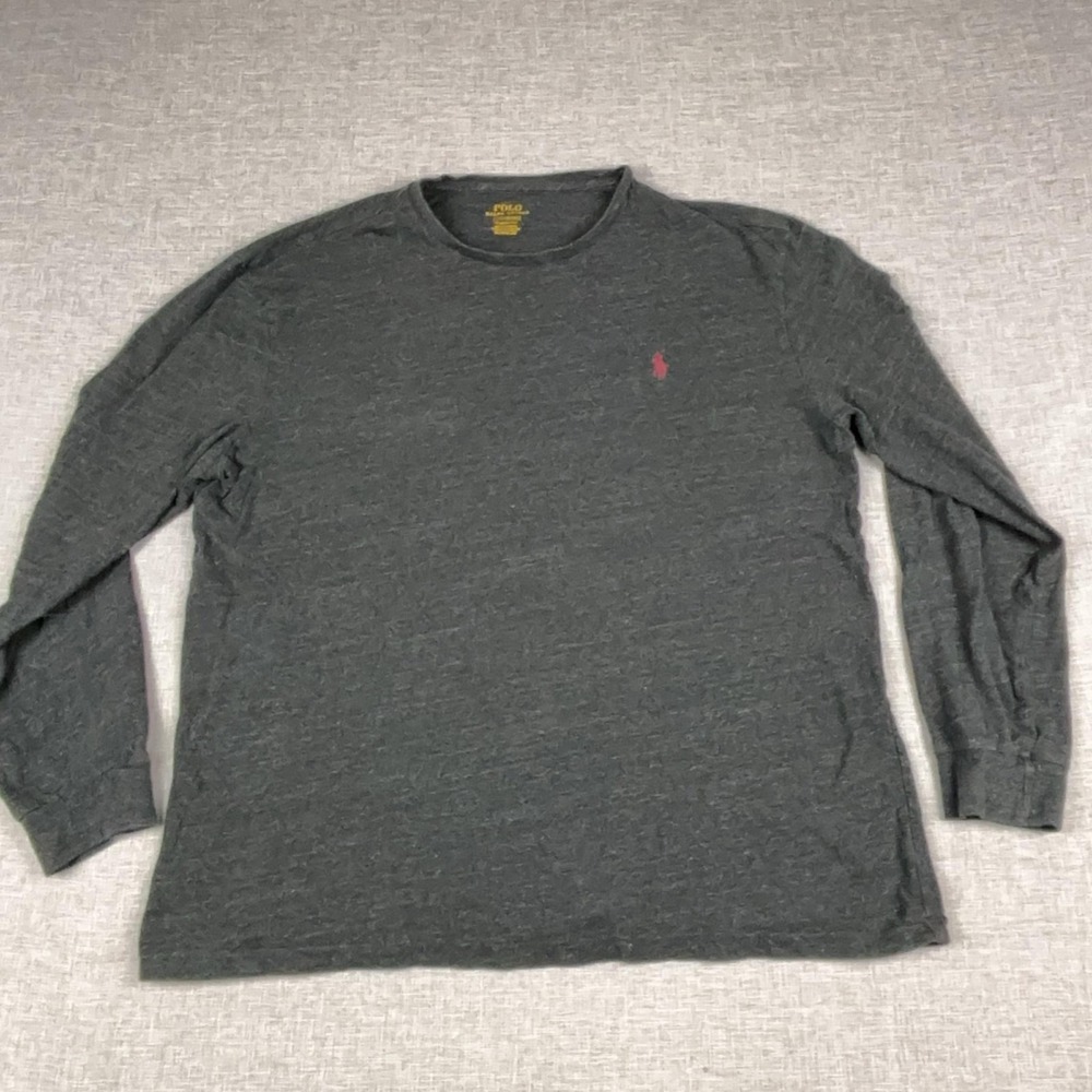 Polo‎ Ralph Lauren Shirt Mens L Gray Long Sleeve Tagless Logo Cotton Jersey